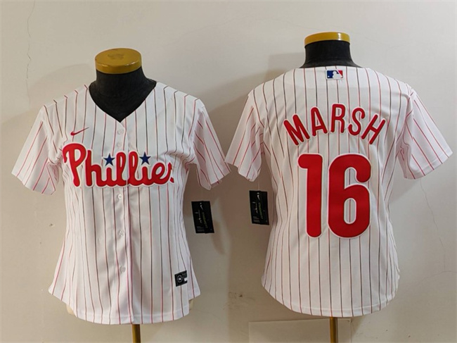 Women's Philadelphia Phillies #16 Brandon Marsh White Stitched Baseball Jersey(Run Small) Women's Philadelphia Phillies #16 Brandon Marsh White Stitched Baseball Jersey(Run Small)